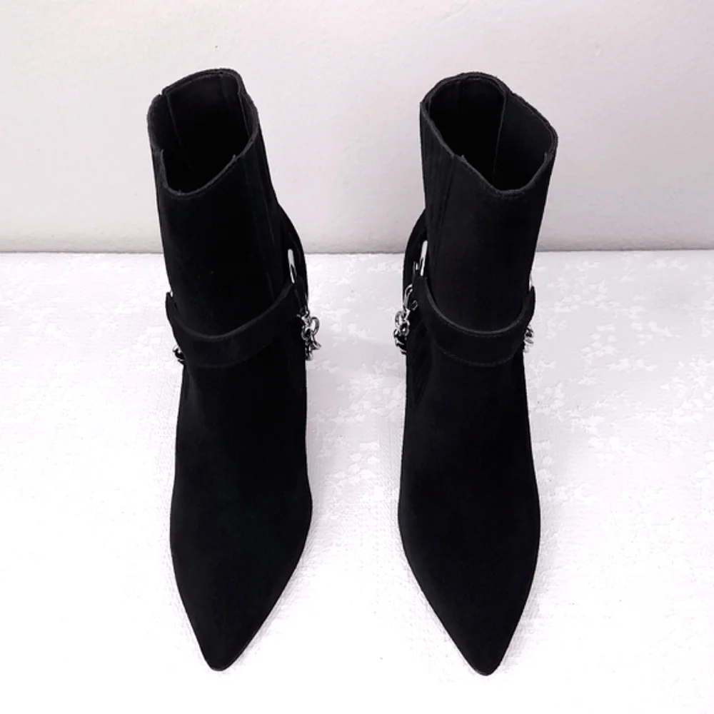 PAIGE London Chain Harness Heeled Ankle Booties - Picture 6 of 9